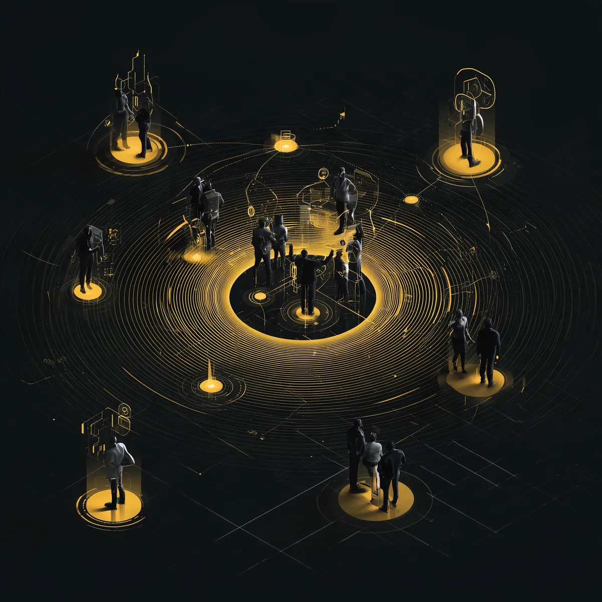Illustration of the Yellow Team collaborating around the DoIT cloud